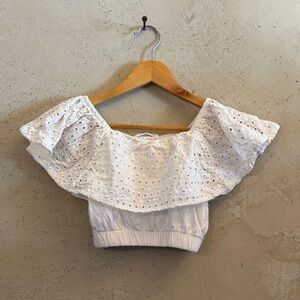 Zara girls soft cotton White Eyelet Off-Shoulder Crop Top toddler size 6 EUC